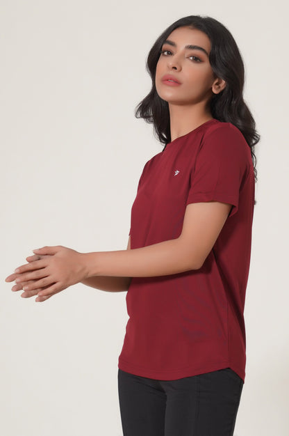 Crew Neck Half Sleeves Tee - Burgundy