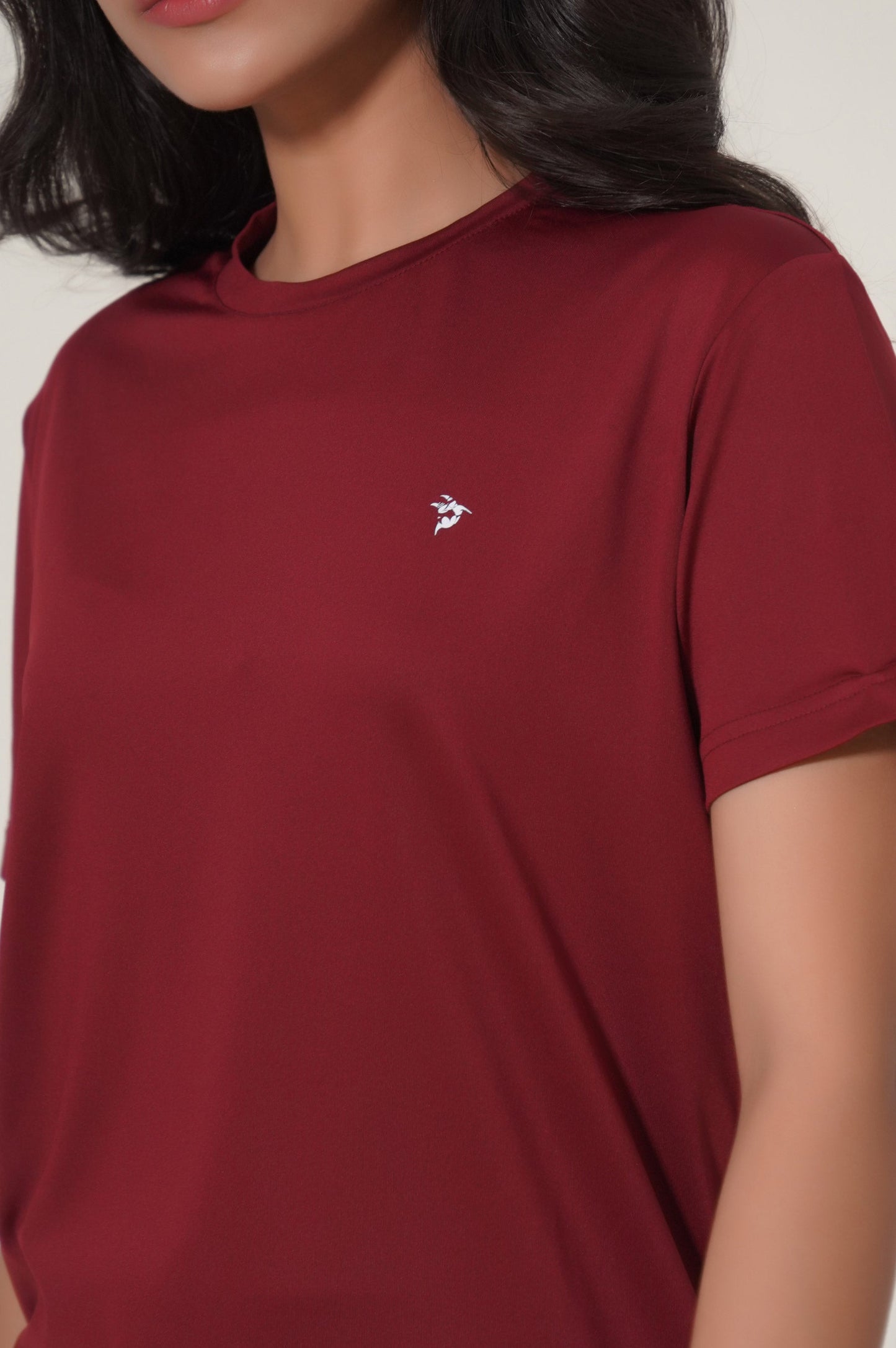 Crew Neck Half Sleeves Tee - Burgundy