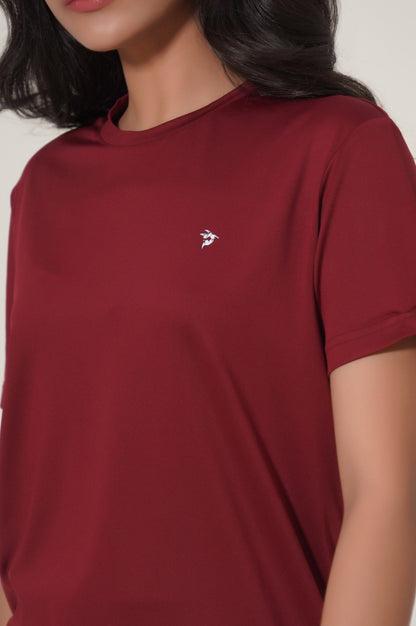 Crew Neck Half Sleeves Tee - Burgundy