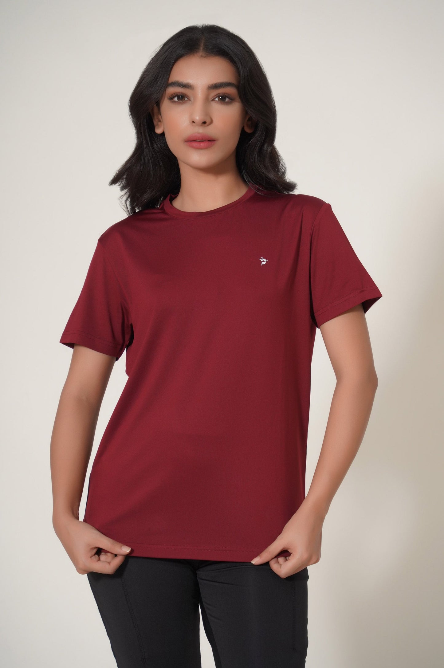Crew Neck Half Sleeves Tee - Burgundy