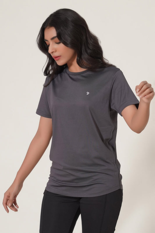 Crew Neck Half Sleeves Tee - Grey