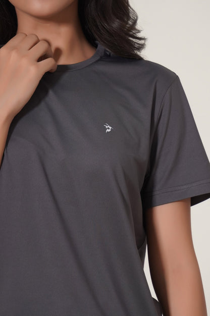 Crew Neck Half Sleeves Tee - Grey