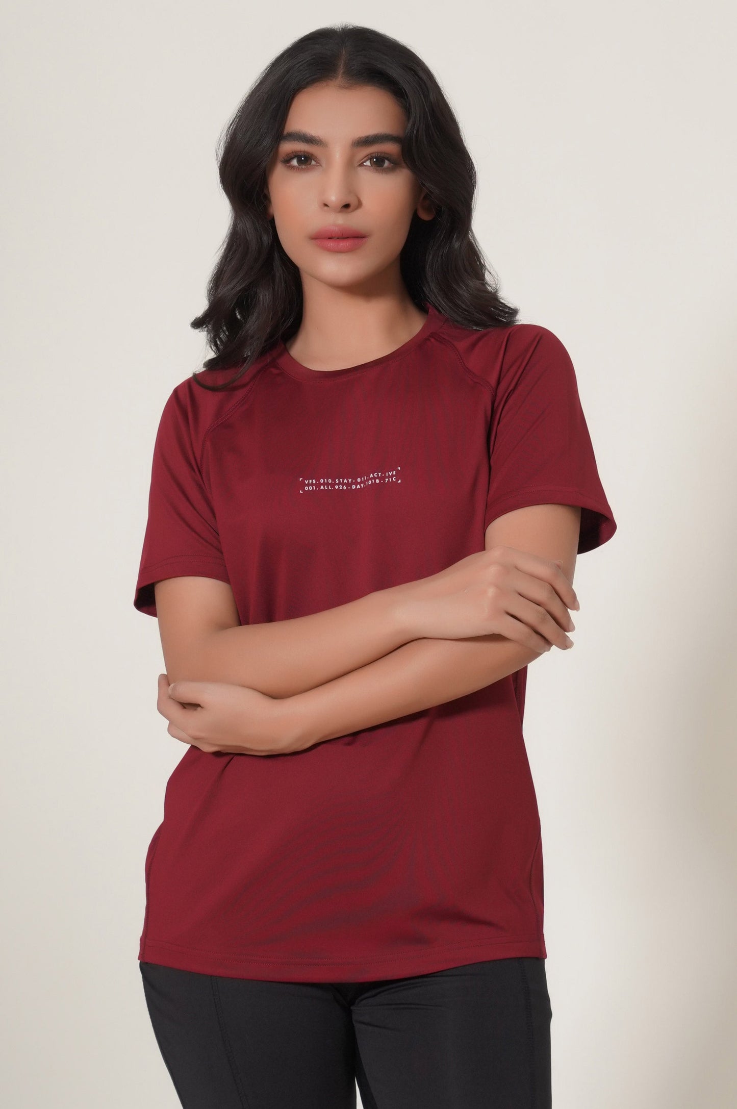 Crew Neck Half Sleeves Tee - Burgundy