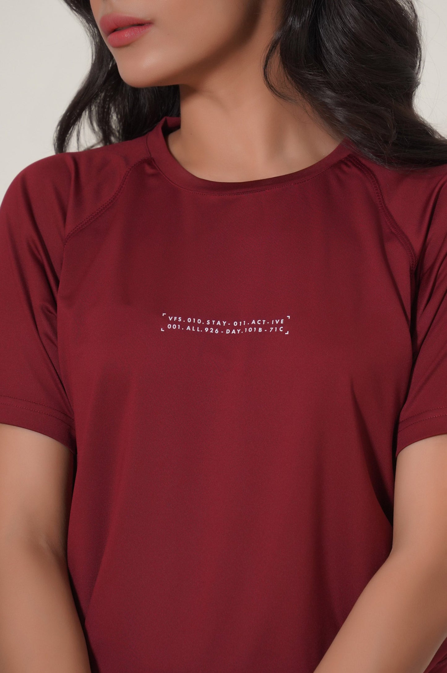 Crew Neck Half Sleeves Tee - Burgundy