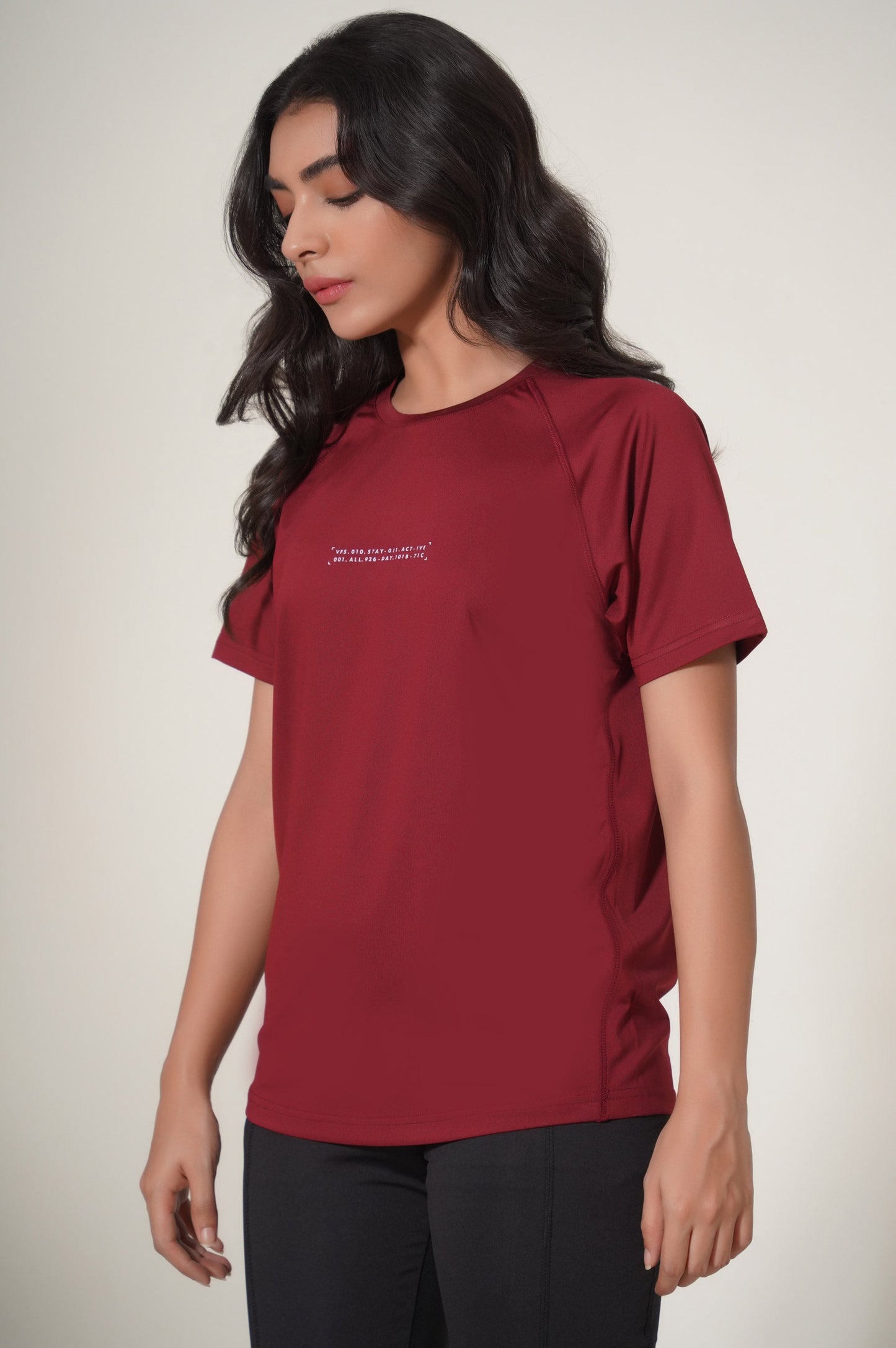 Crew Neck Half Sleeves Tee - Burgundy