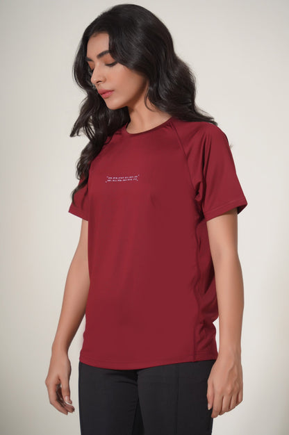 Crew Neck Half Sleeves Tee - Burgundy
