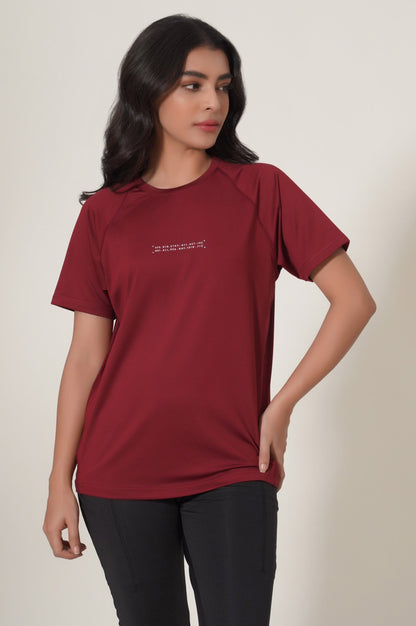 Crew Neck Half Sleeves Tee - Burgundy