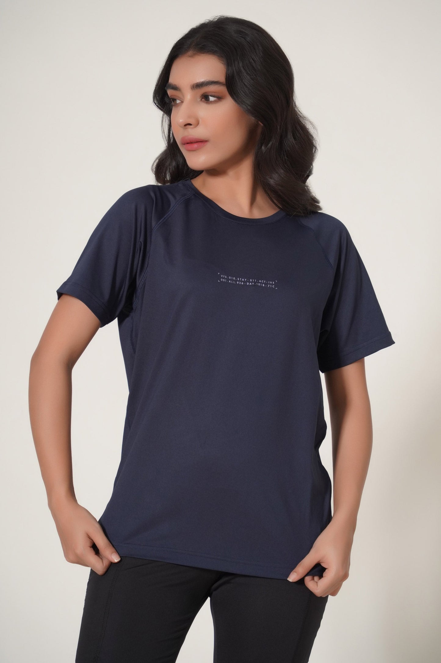 Crew Neck Half Sleeves Tee - Navy