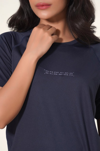 Crew Neck Half Sleeves Tee - Navy