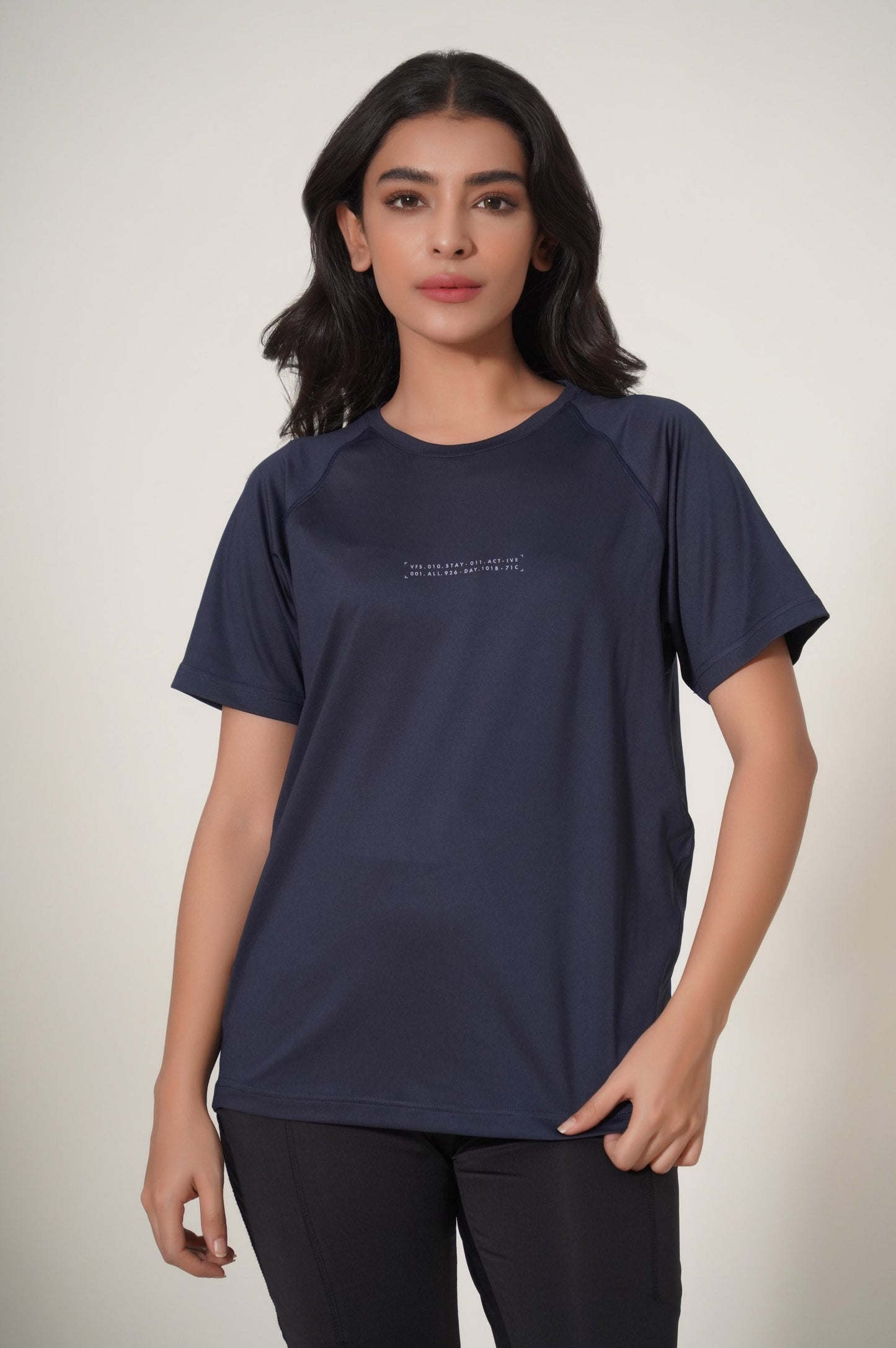 Crew Neck Half Sleeves Tee - Navy