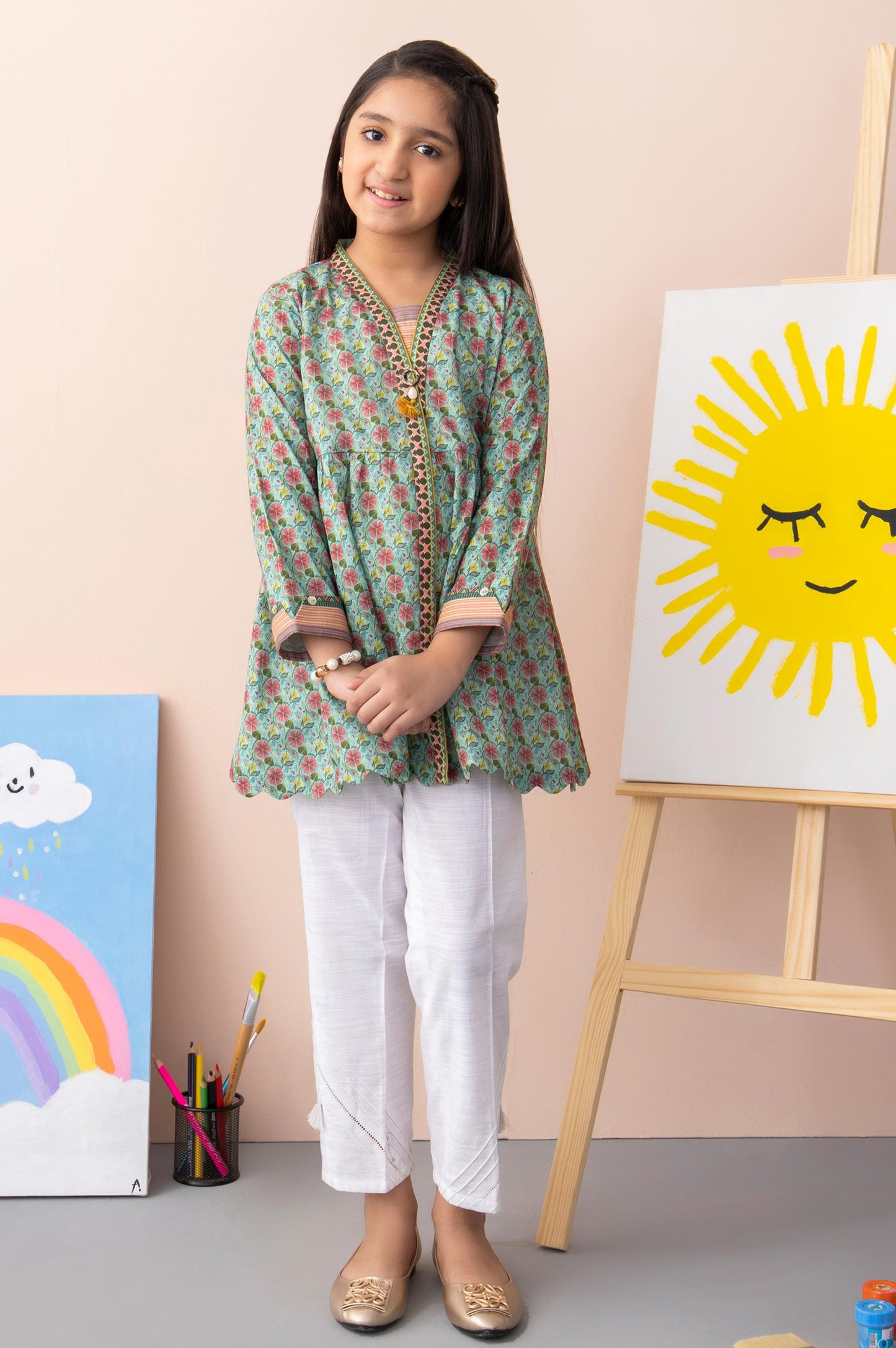 Stitched 1 Piece Printed Cambric Junior Shirt