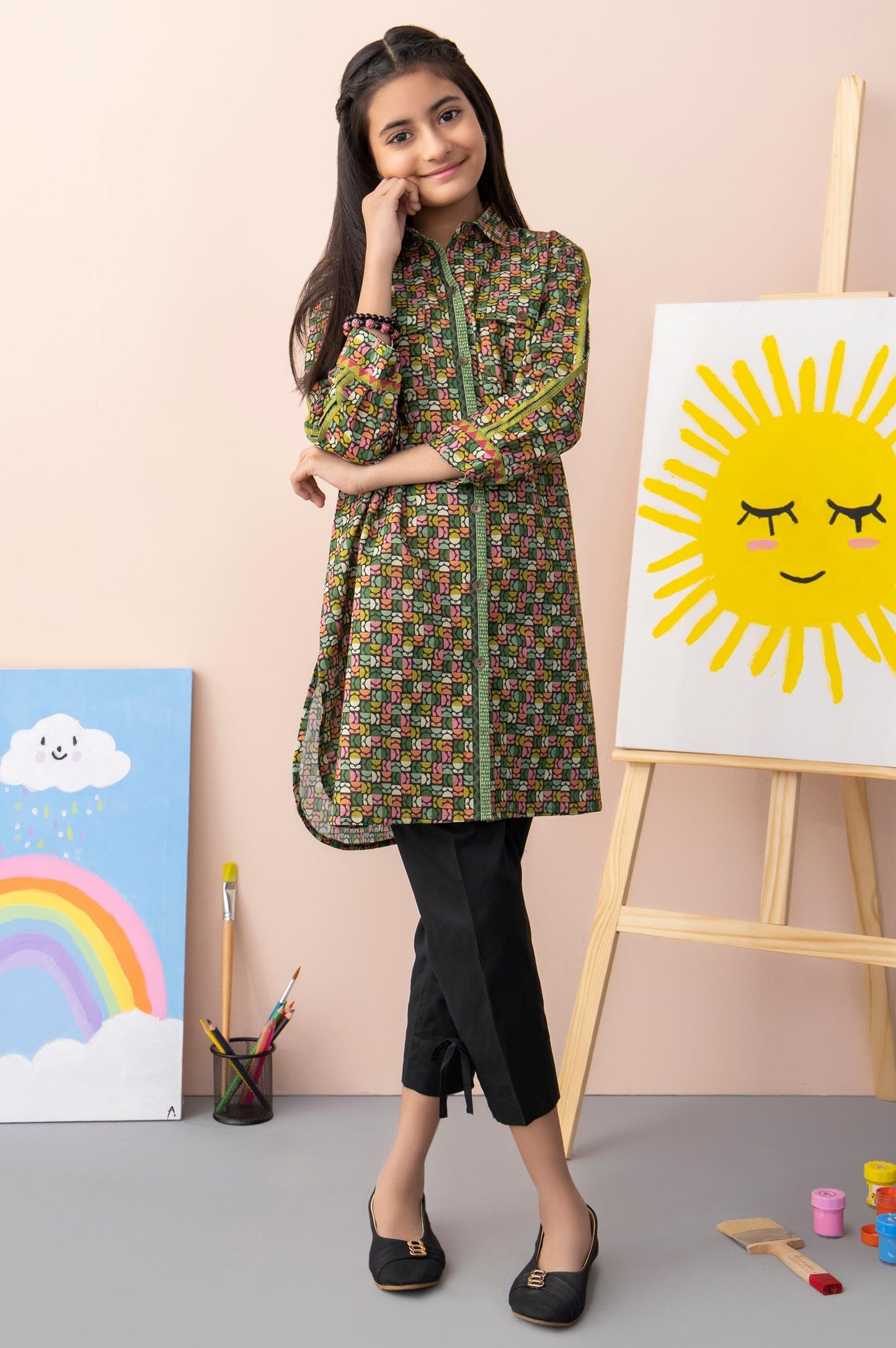 Stitched 1 Piece Printed Cambric Junior Shirt