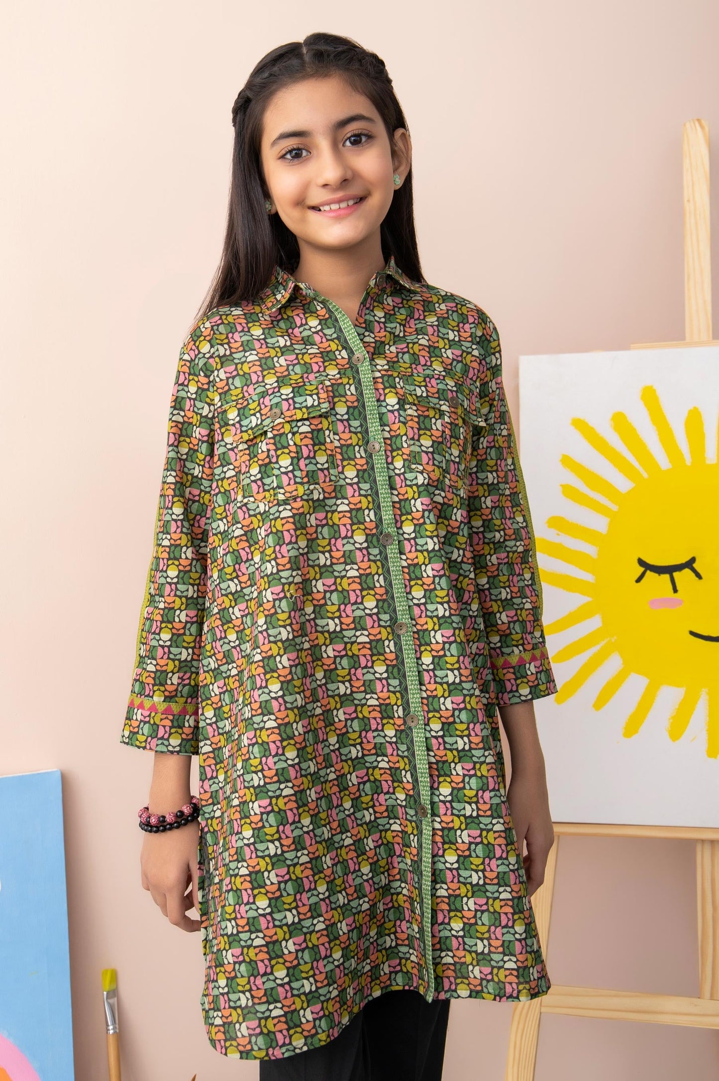 Stitched 1 Piece Printed Cambric Junior Shirt