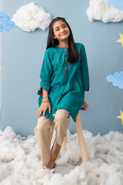 Stitched 1 Piece Embellished Khaddar Junior Shirt