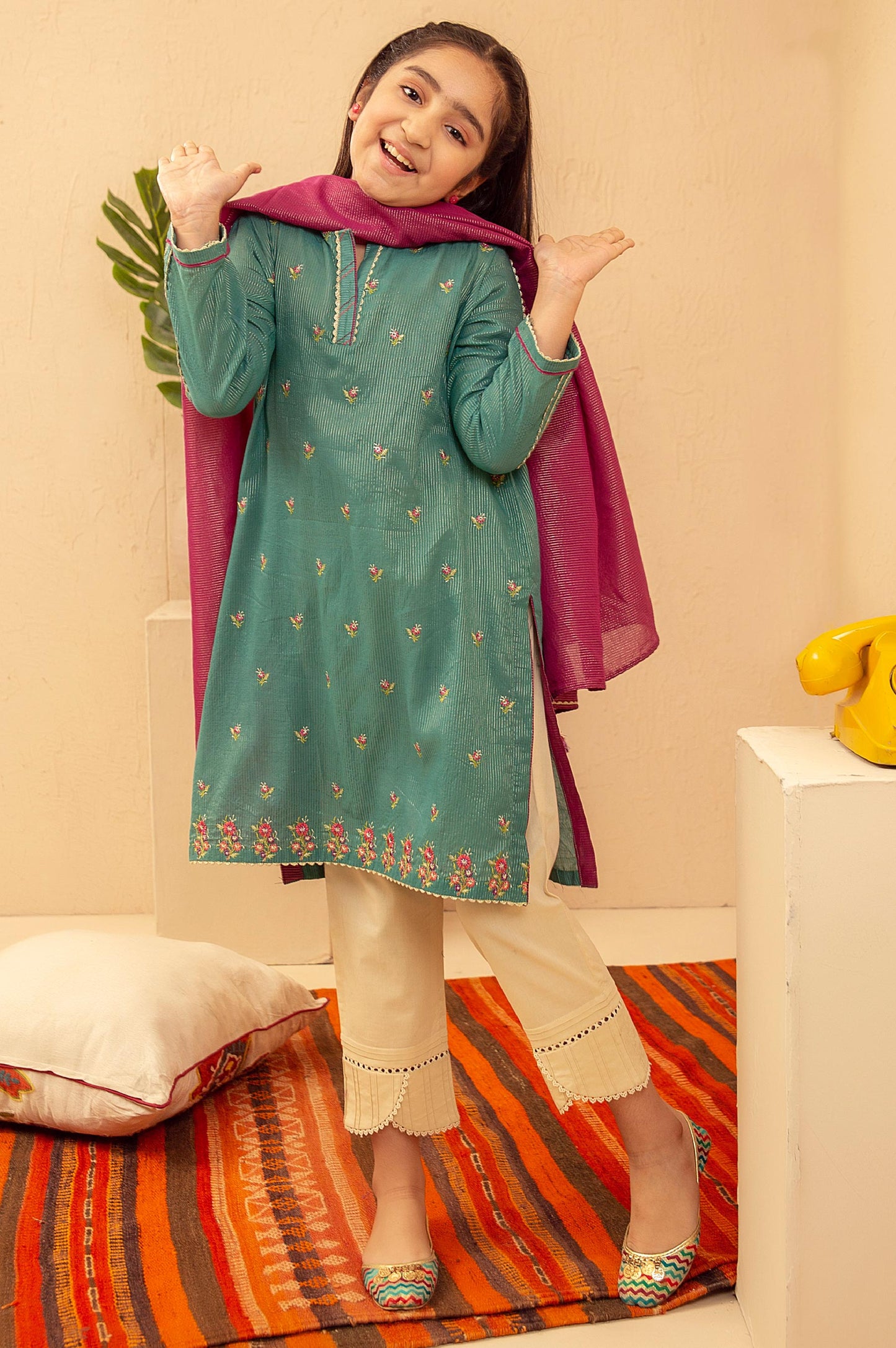 Stitched 2 Piece Embroidered Suit- Zari Stripe