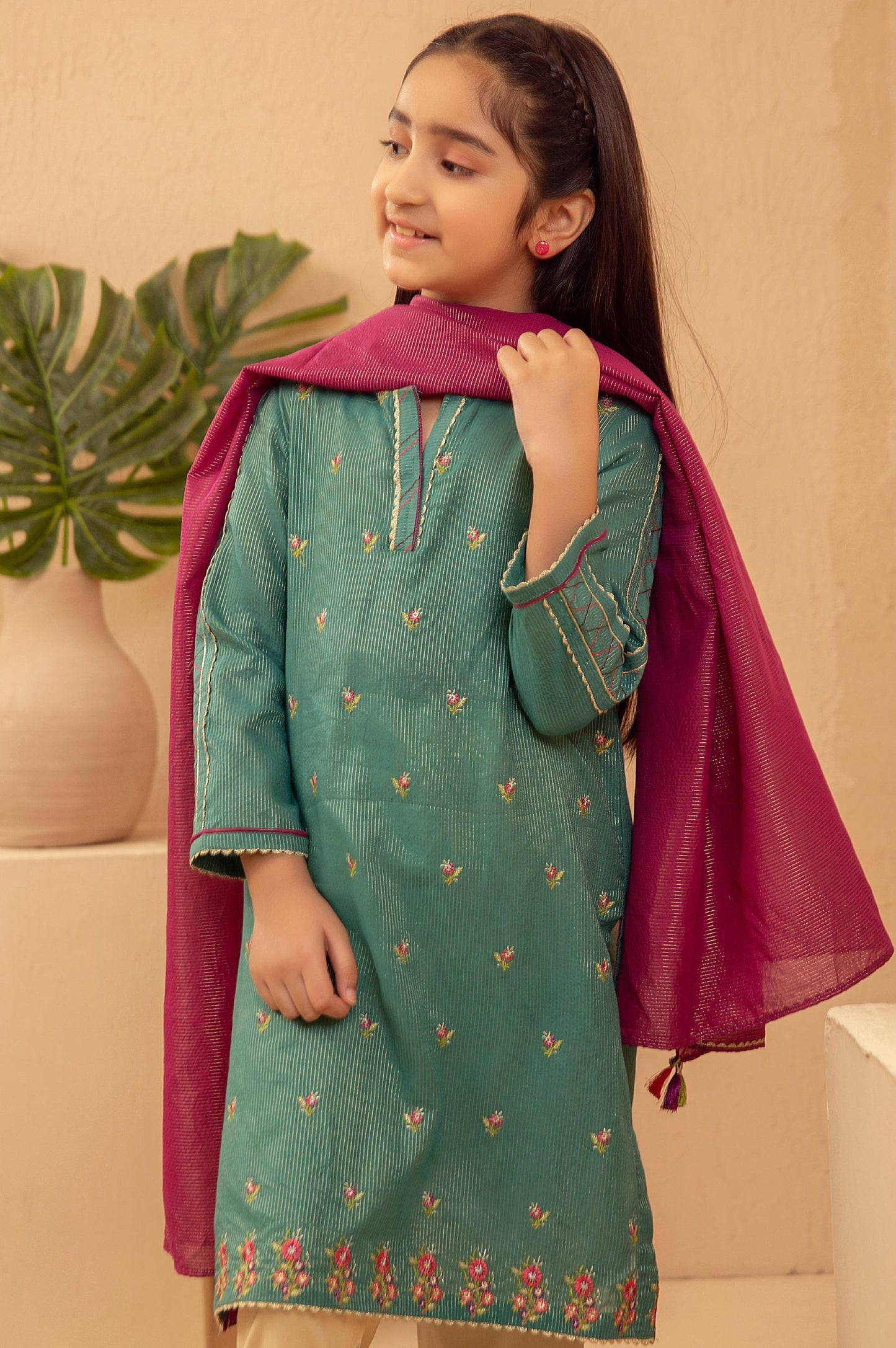 Stitched 2 Piece Embroidered Suit- Zari Stripe