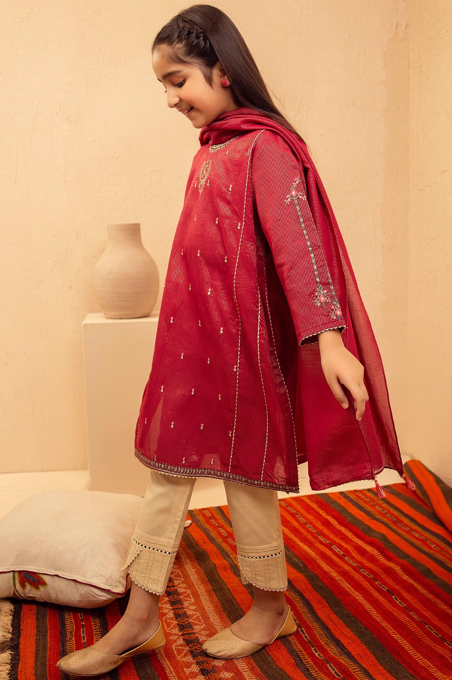 Stitched 2 Piece Embroidered Suit- Zari Stripe