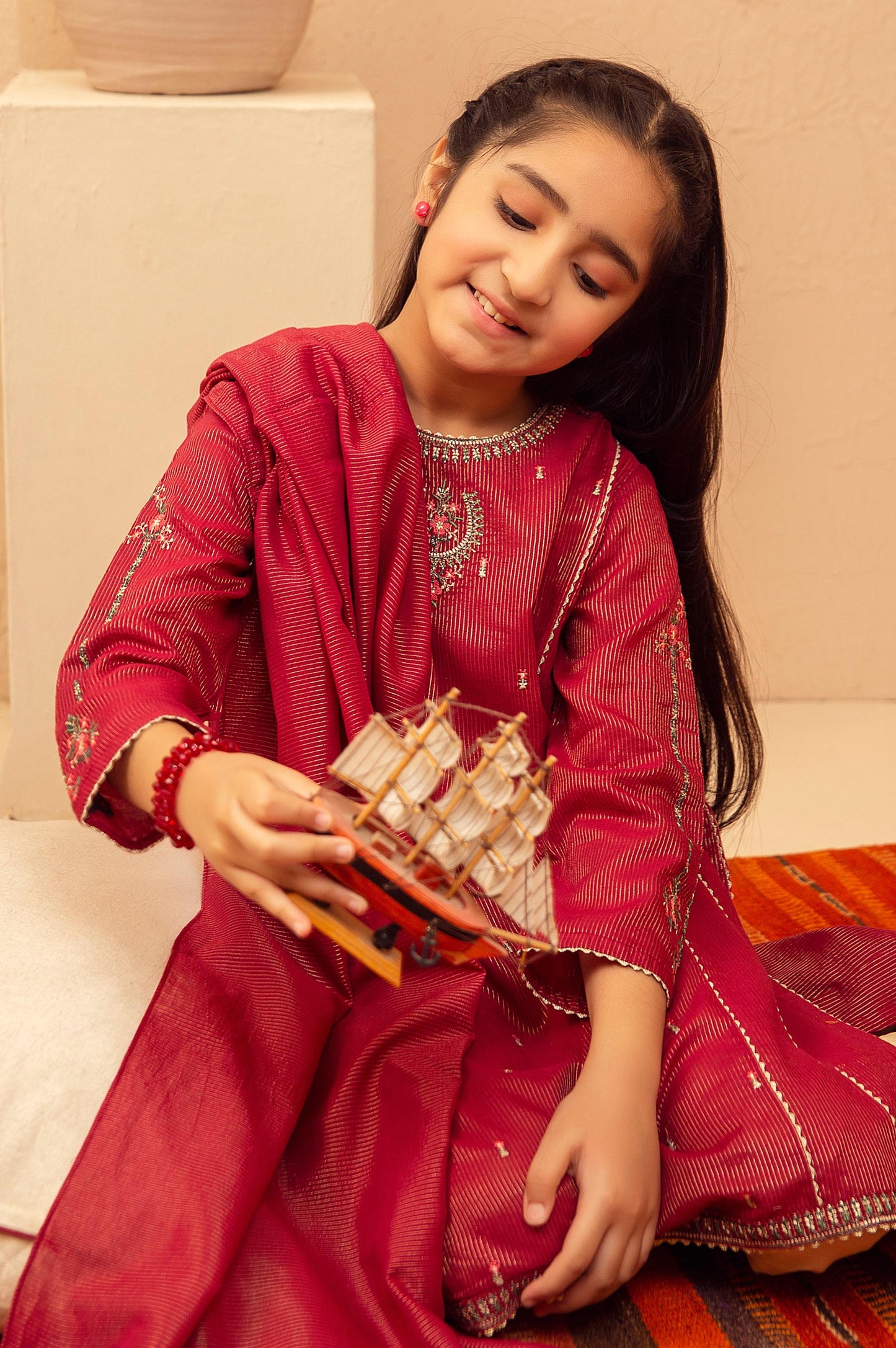 Stitched 2 Piece Embroidered Suit- Zari Stripe