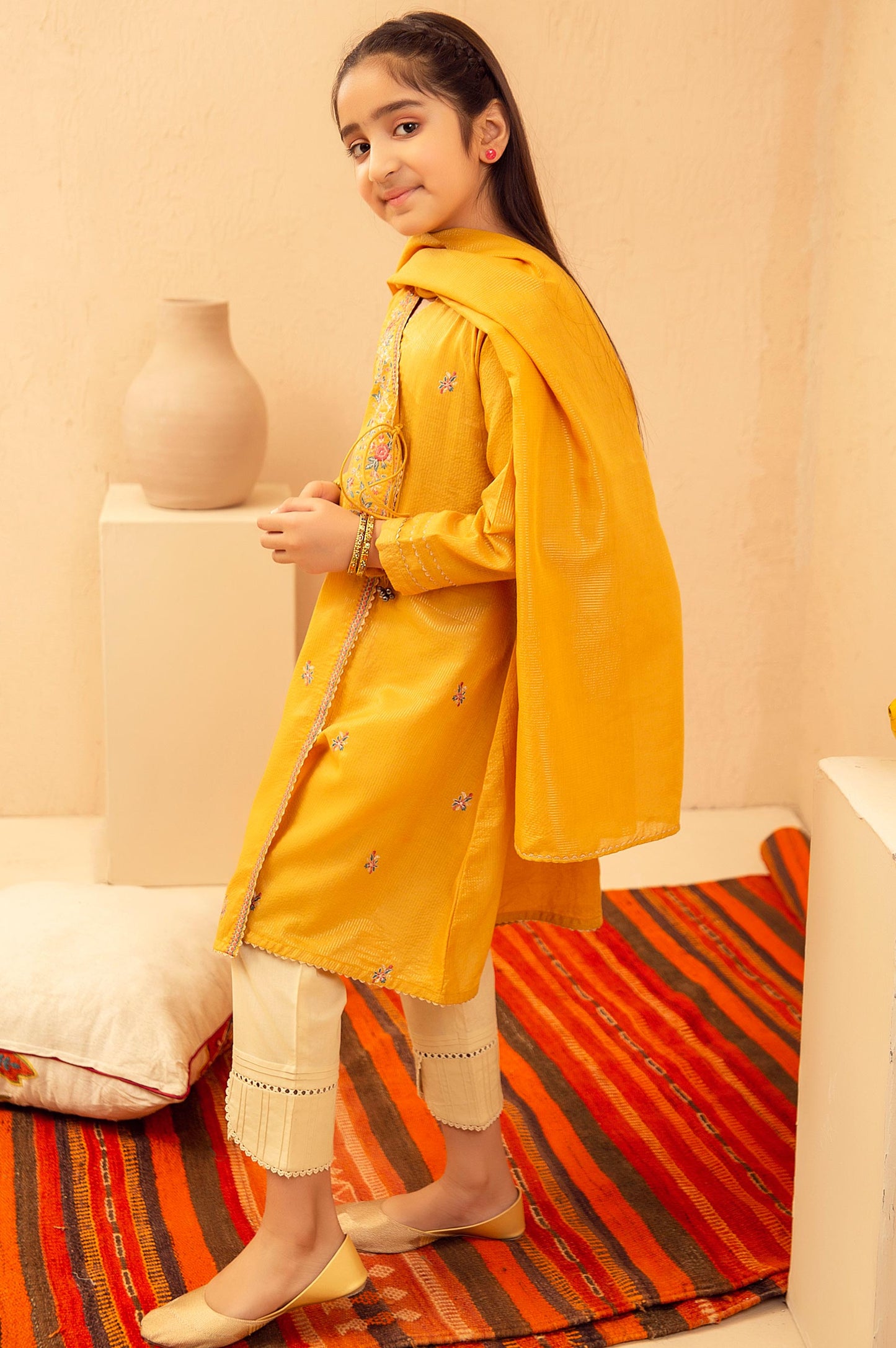 Stitched 2 Piece Embroidered Suit- Zari Stripe