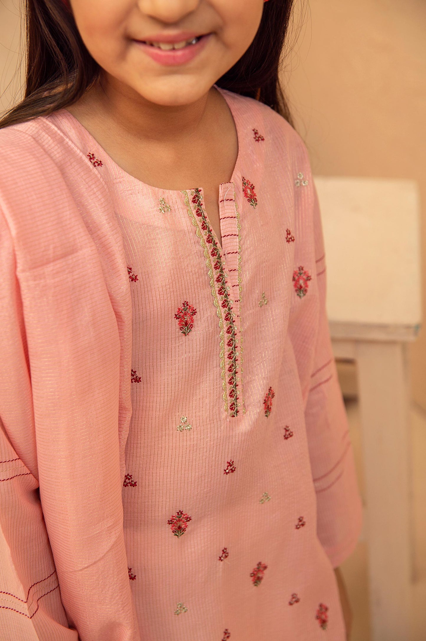 Stitched 2 Piece Embroidered Suit- Zari Stripe