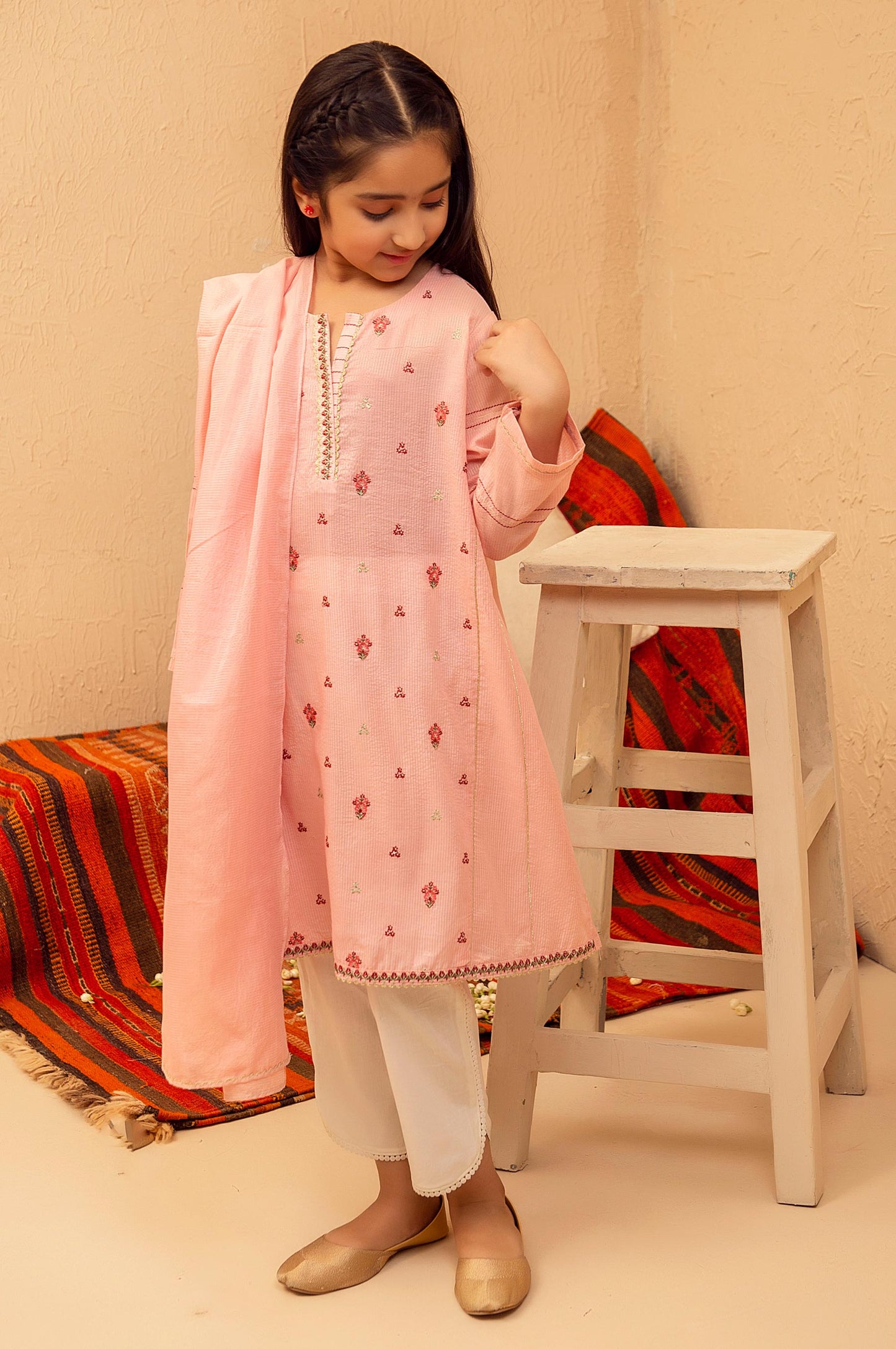 Stitched 2 Piece Embroidered Suit- Zari Stripe