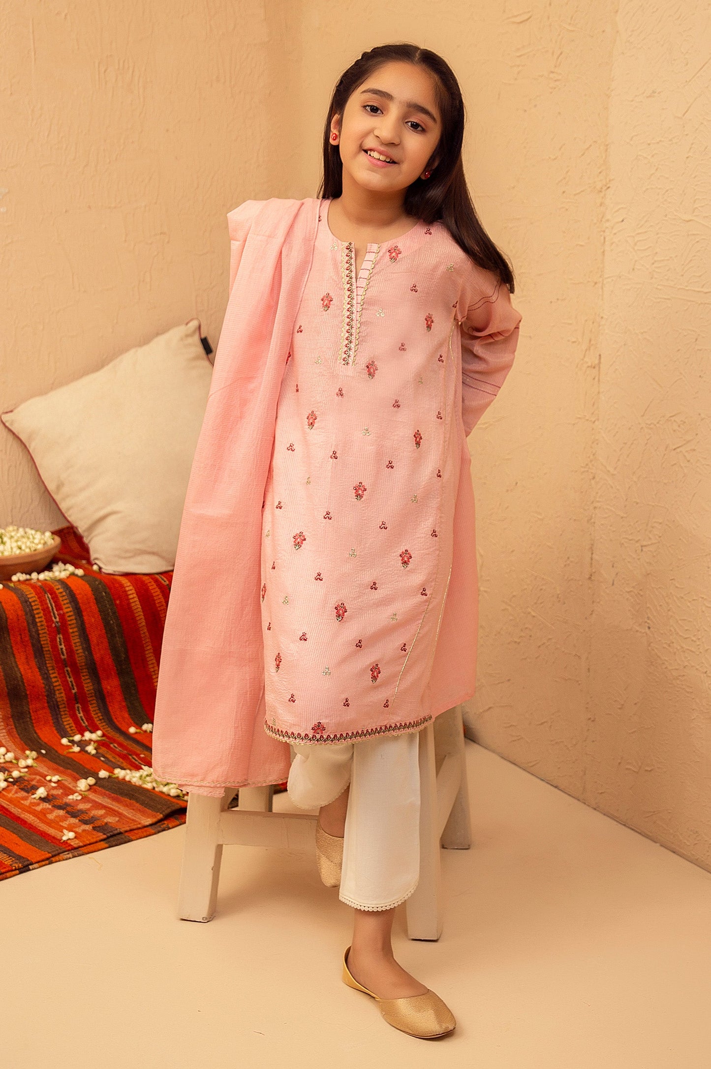 Stitched 2 Piece Embroidered Suit- Zari Stripe