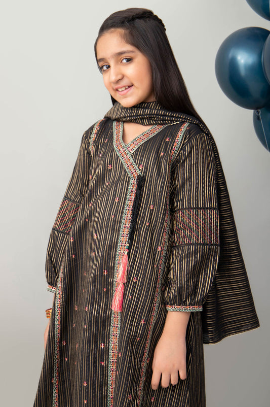 Stitched 2 Piece Embroidered Zari Stripe Junior Suit