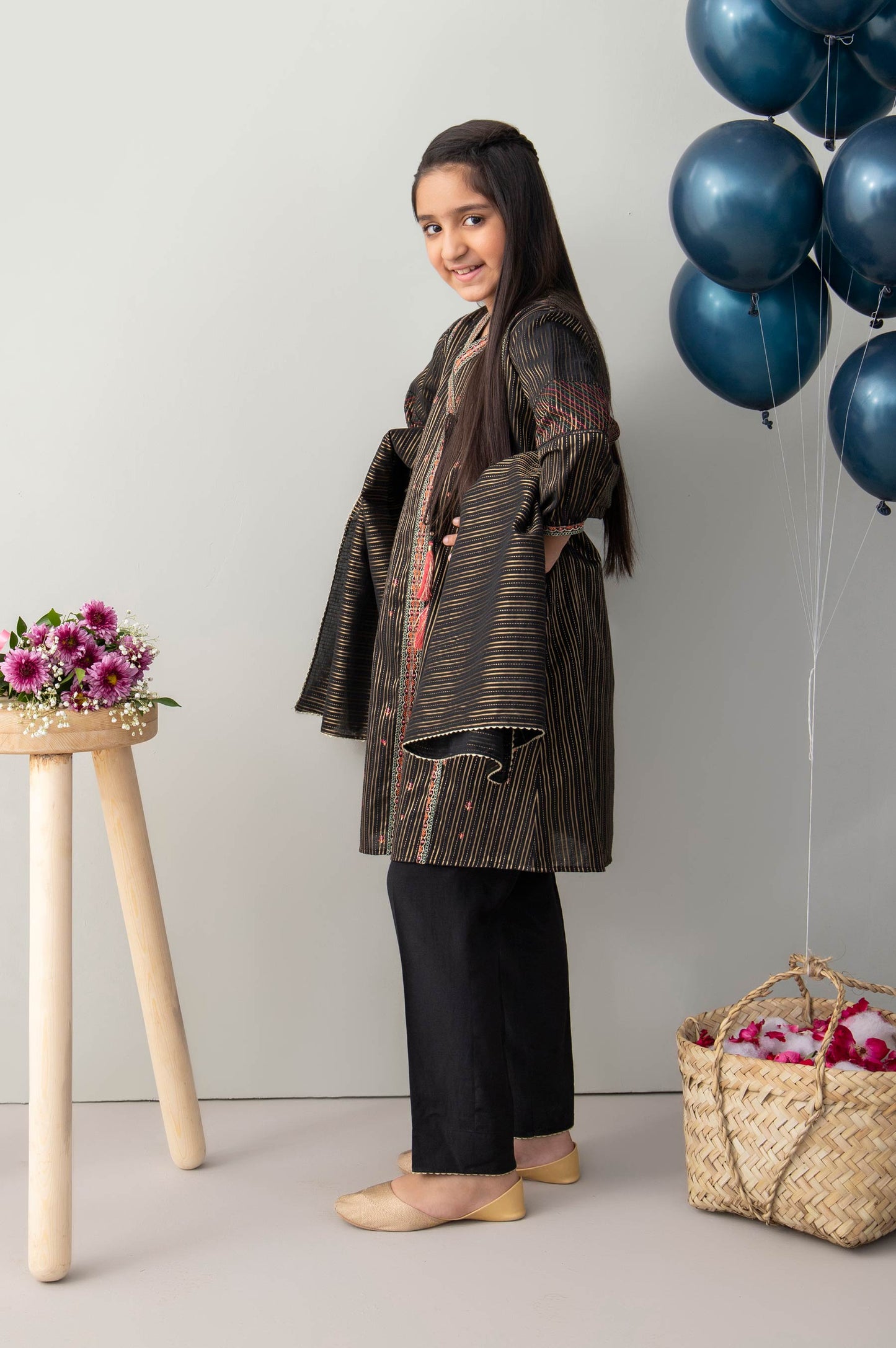 Stitched 2 Piece Embroidered Zari Stripe Junior Suit