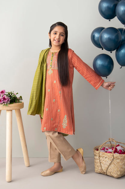 Stitched 2 Piece Embroidered Zari Stripe Junior Suit