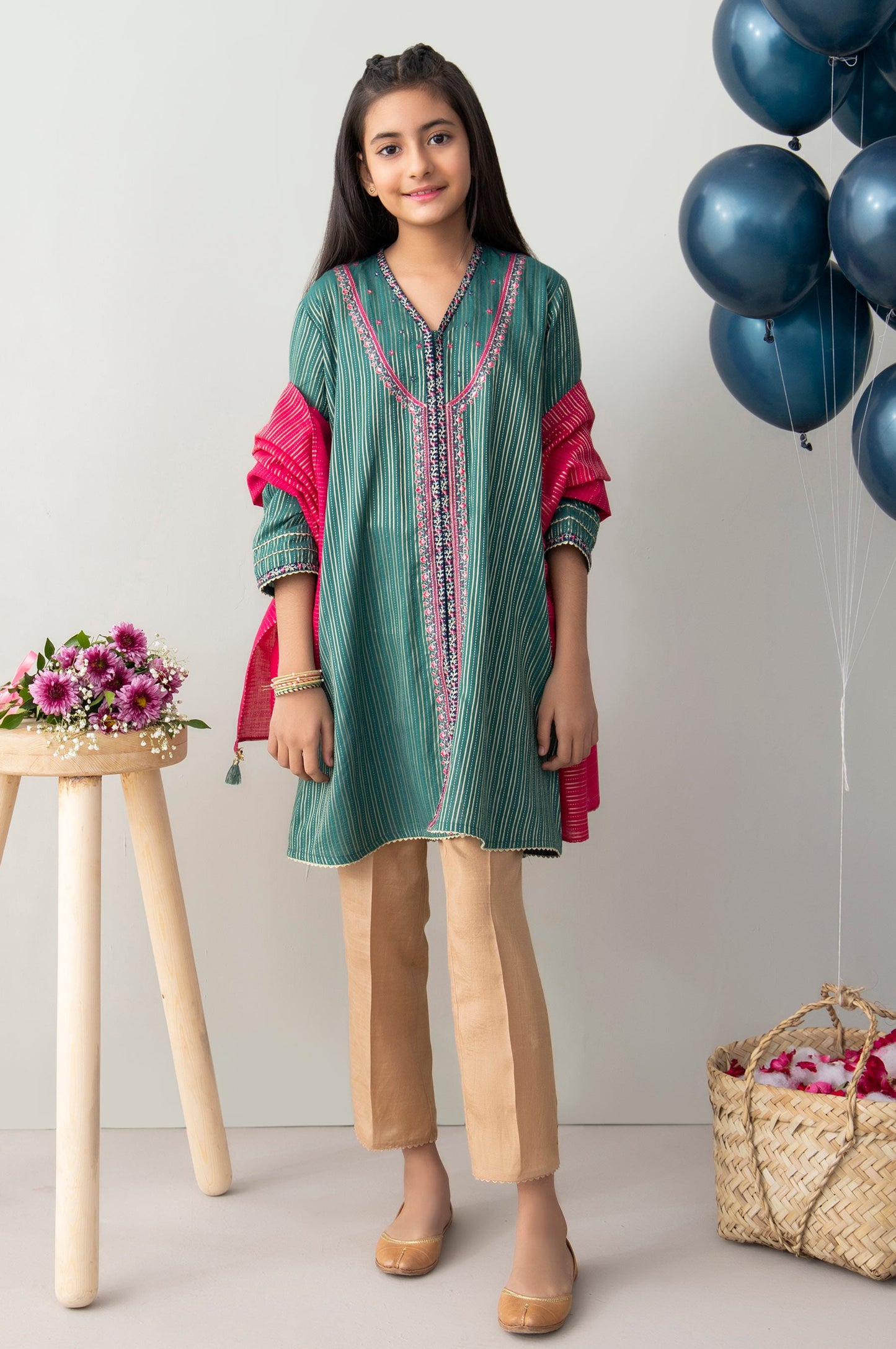 Stitched 2 Piece Embroidered Zari Stripe Junior Suit