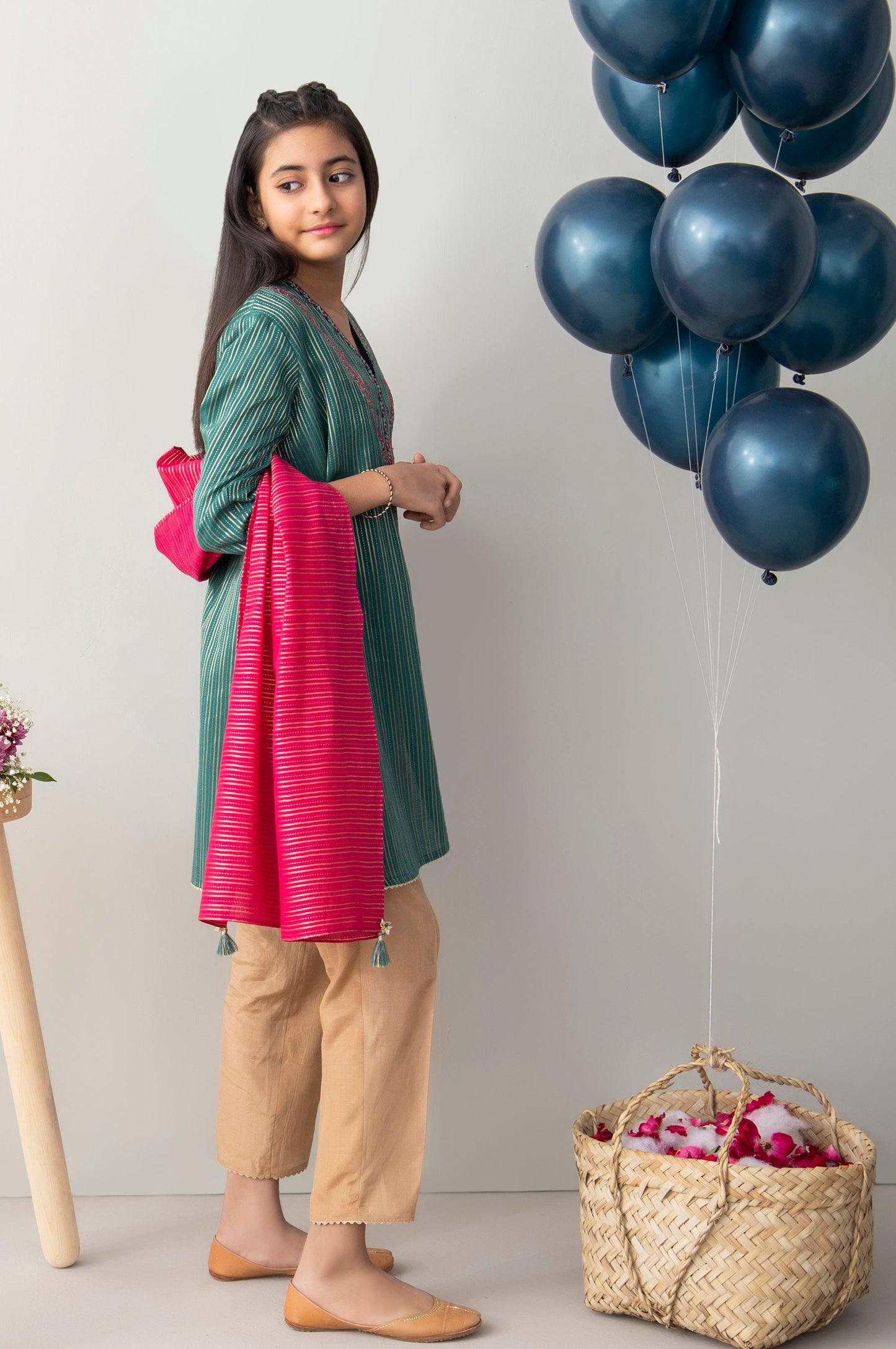 Stitched 2 Piece Embroidered Zari Stripe Junior Suit