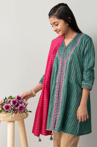 Stitched 2 Piece Embroidered Zari Stripe Junior Suit