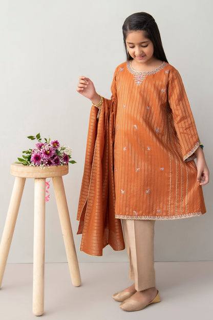 Stitched 2 Piece Embroidered Zari Stripe Junior Suit