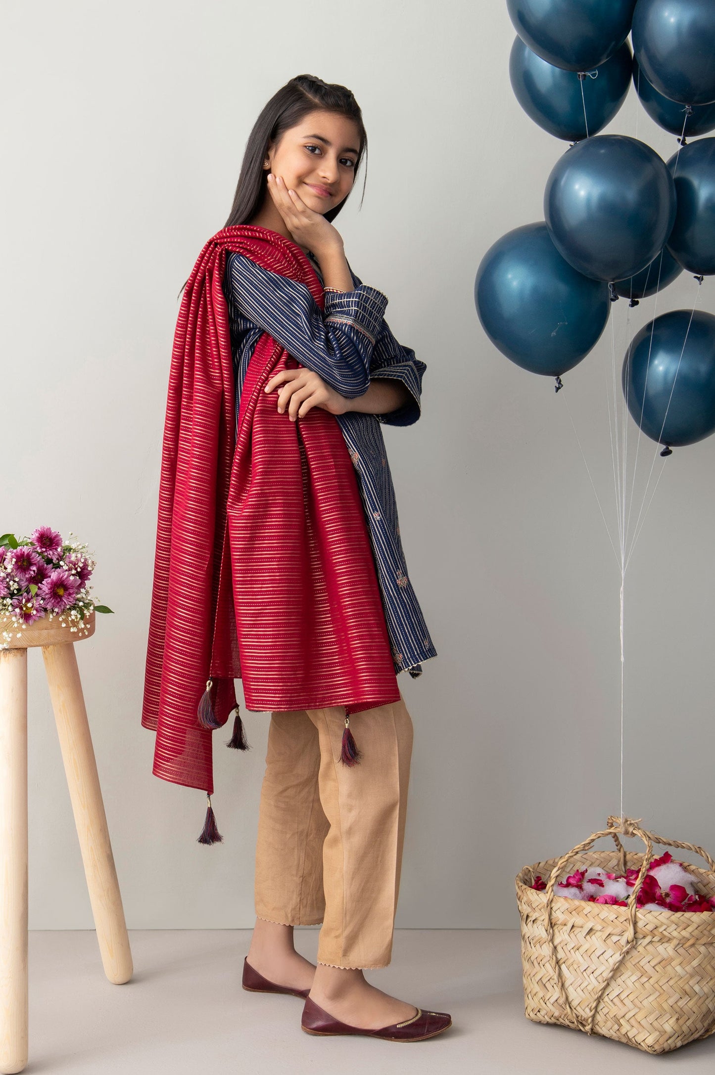 Stitched 2 Piece Embroidered Zari Stripe Junior Suit