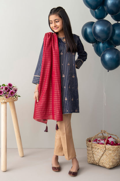 Stitched 2 Piece Embroidered Zari Stripe Junior Suit