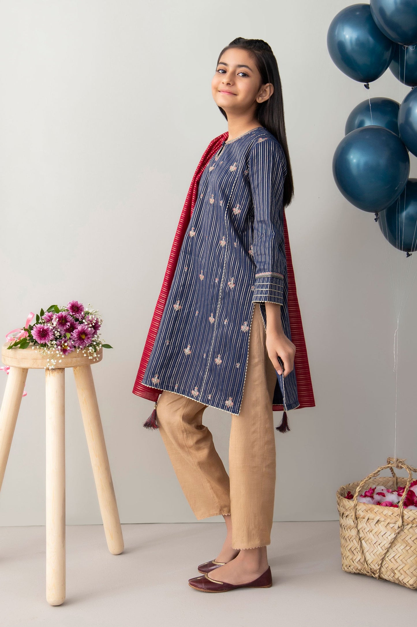 Stitched 2 Piece Embroidered Zari Stripe Junior Suit