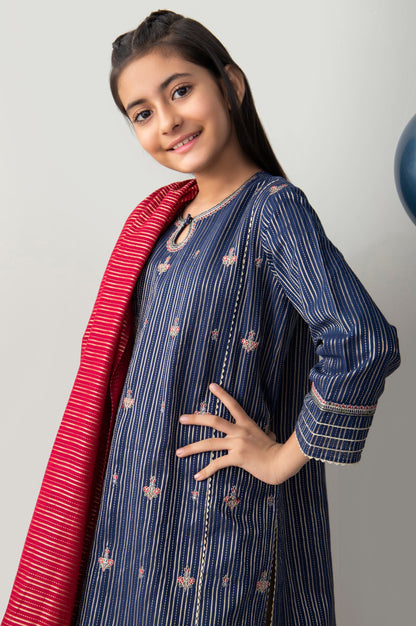Stitched 2 Piece Embroidered Zari Stripe Junior Suit
