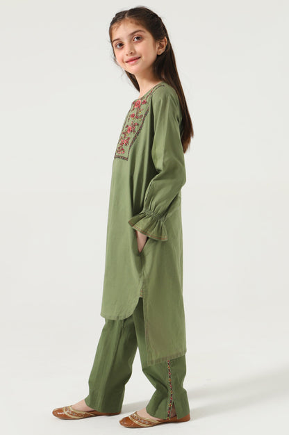 Stitched 2 Piece Embroidered Cambric Suit