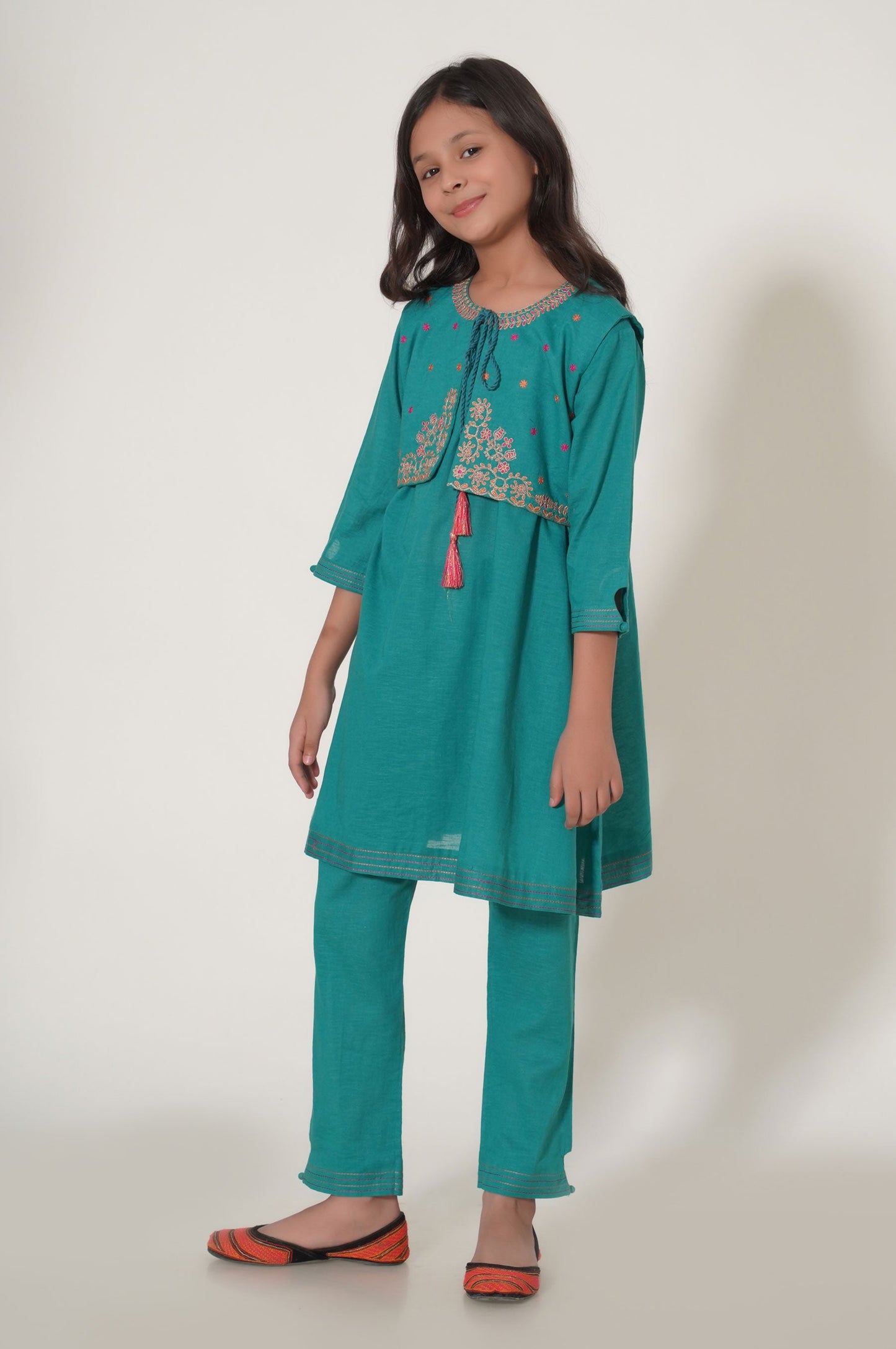 Stitched 2 Piece Embroidered Cotton Neps Suit