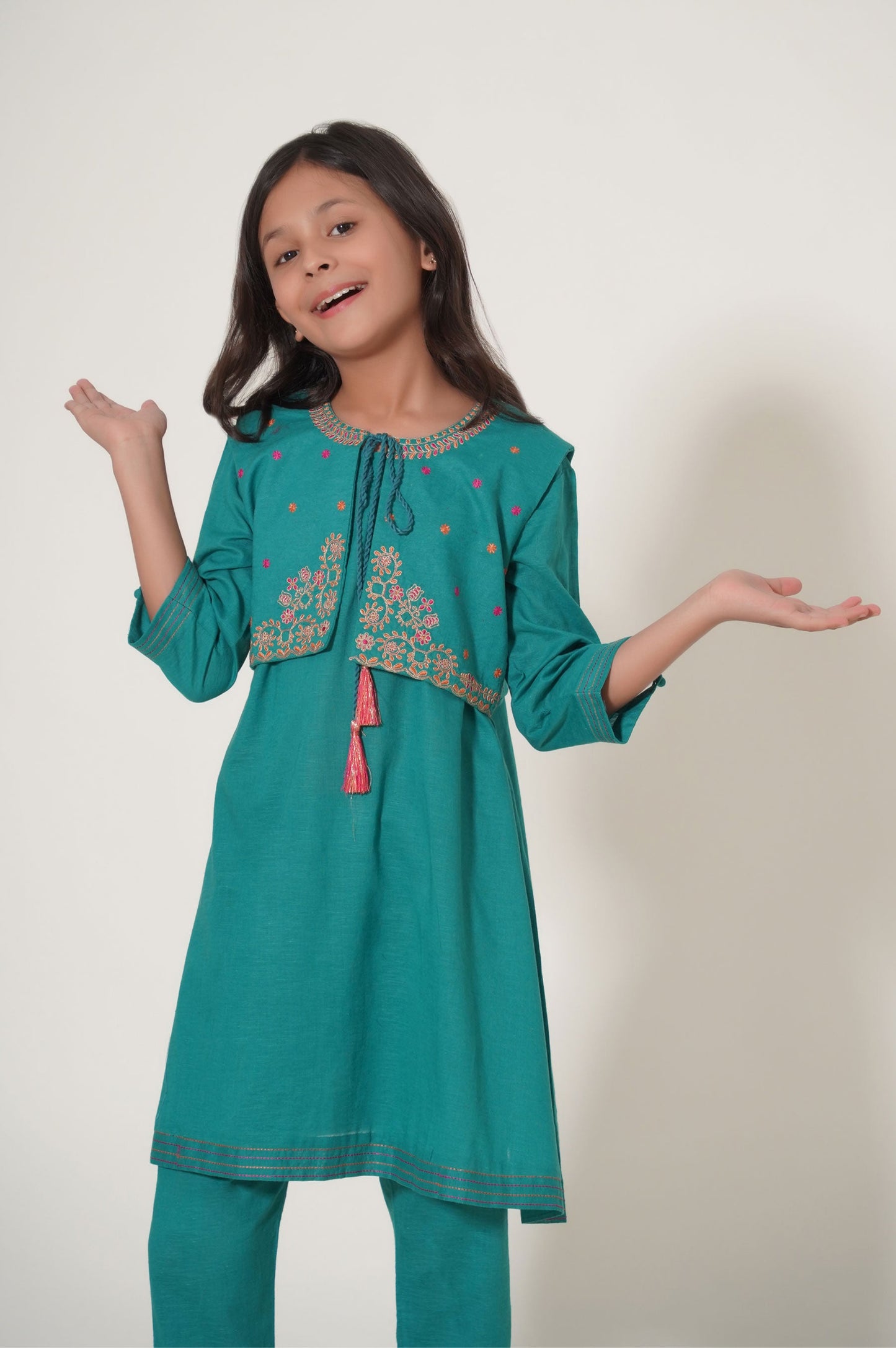 Stitched 2 Piece Embroidered Cotton Neps Suit