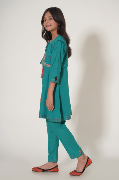Stitched 2 Piece Embroidered Cotton Neps Suit