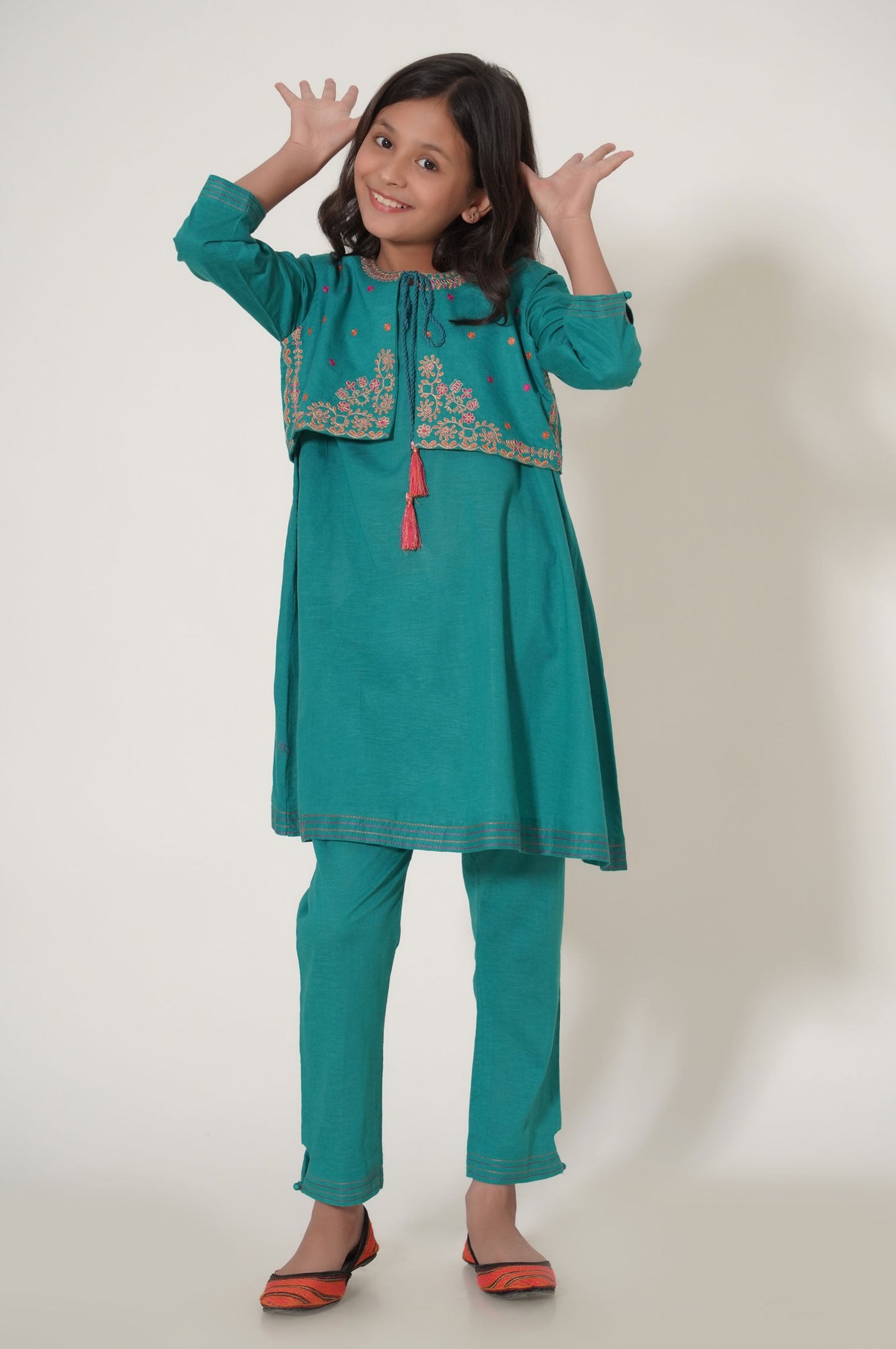 Stitched 2 Piece Embroidered Cotton Neps Suit