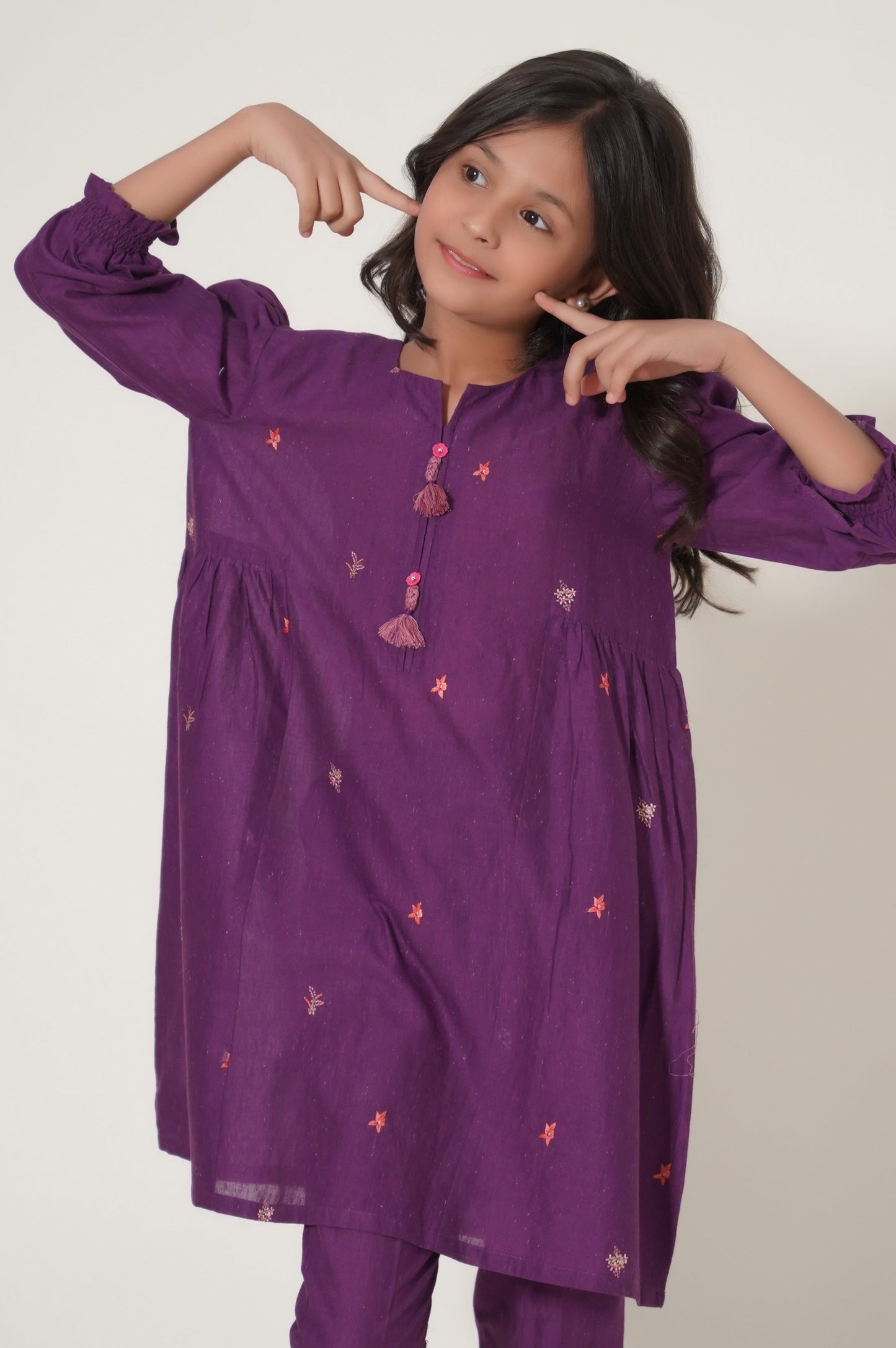 Stitched 2 Piece Embroidered Cotton Neps Suit