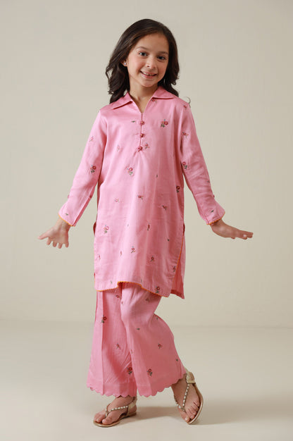 Stitched 2 Piece Embroidered Cotton Satin Suit