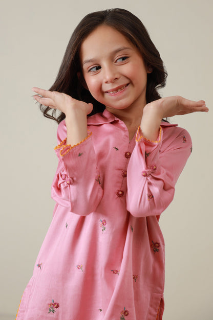 Stitched 2 Piece Embroidered Cotton Satin Suit