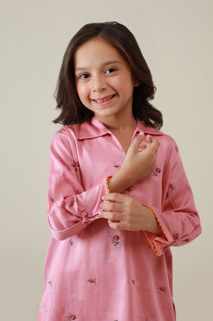 Stitched 2 Piece Embroidered Cotton Satin Suit