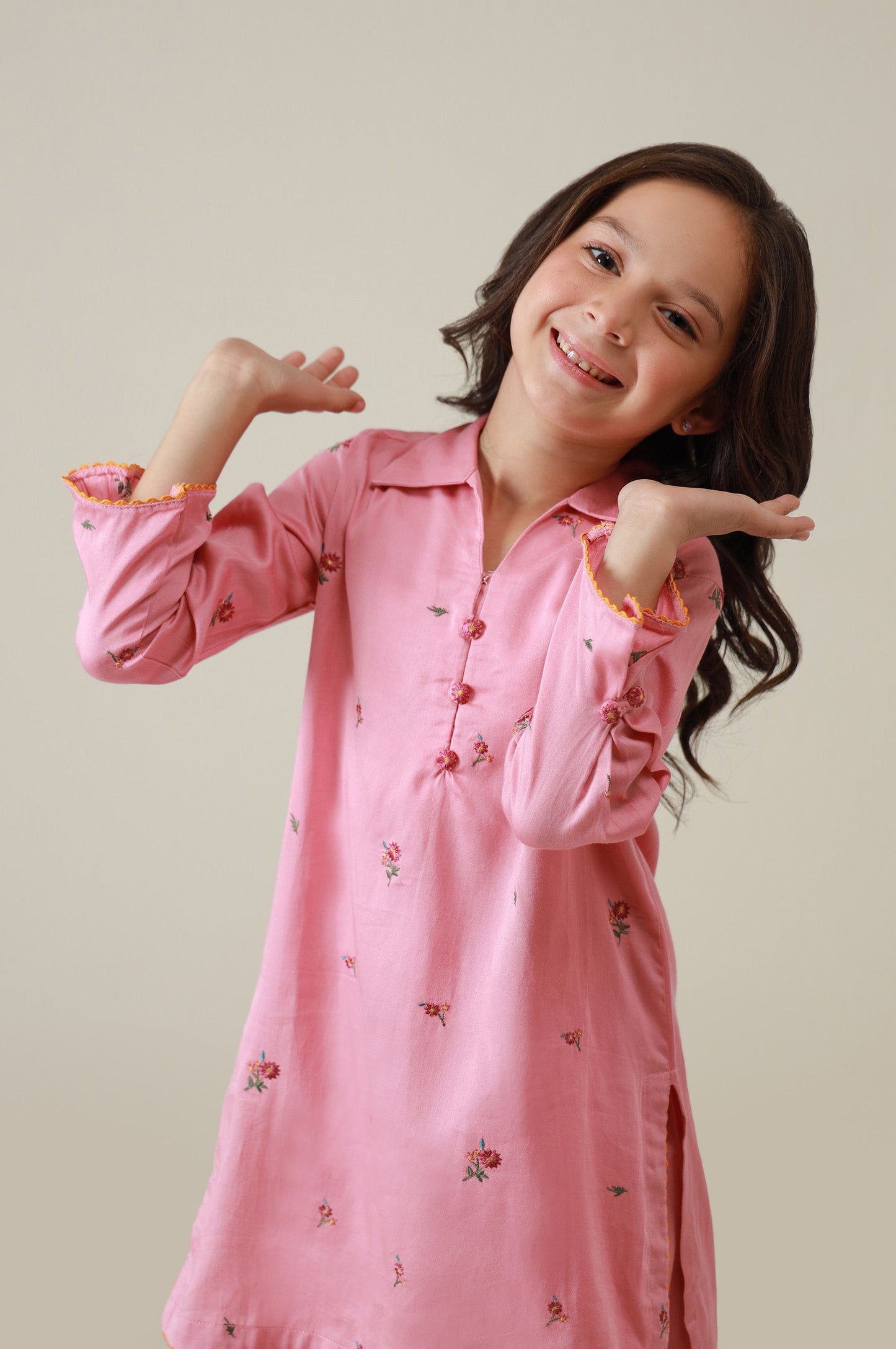 Stitched 2 Piece Embroidered Cotton Satin Suit