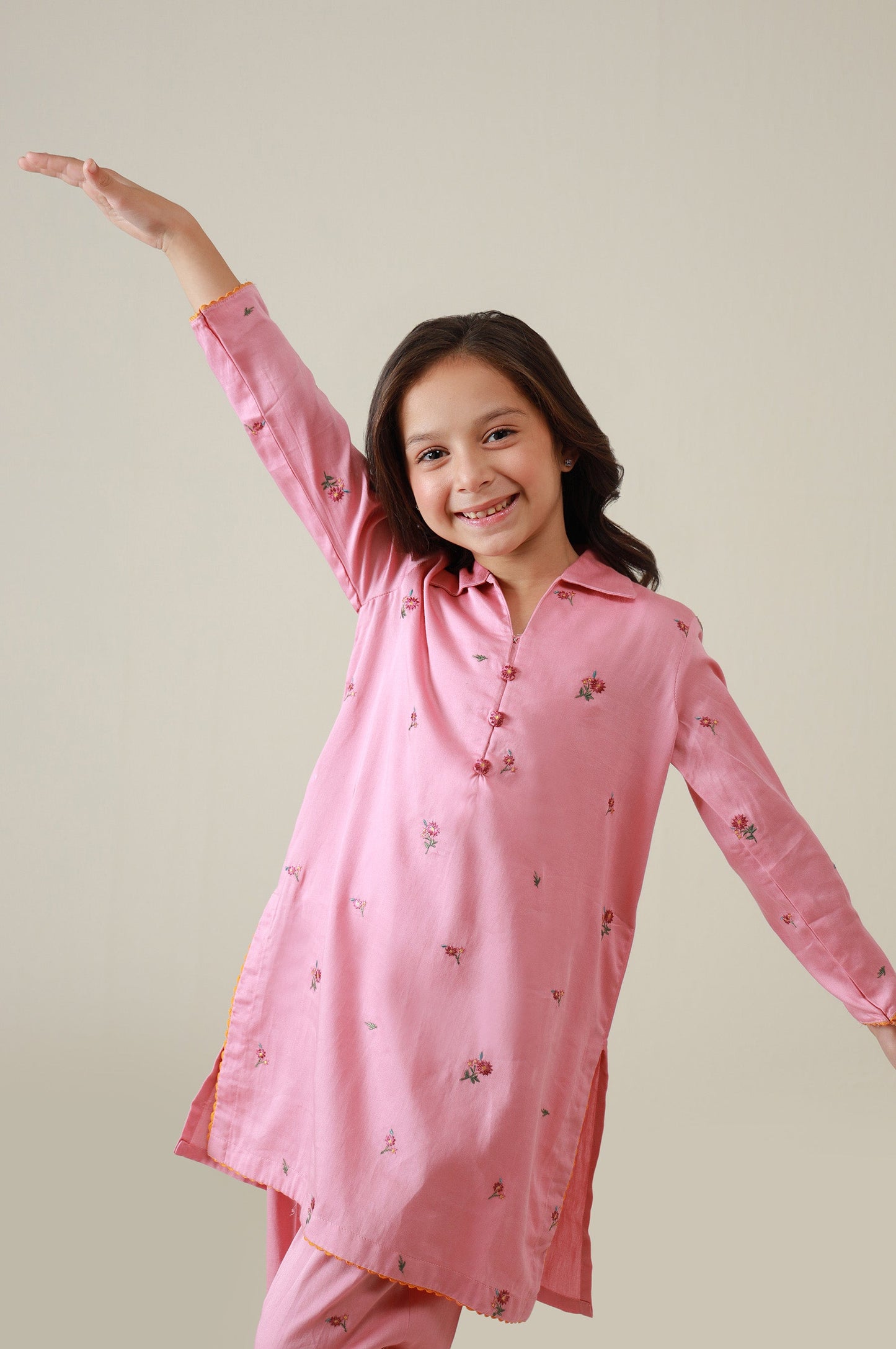 Stitched 2 Piece Embroidered Cotton Satin Suit