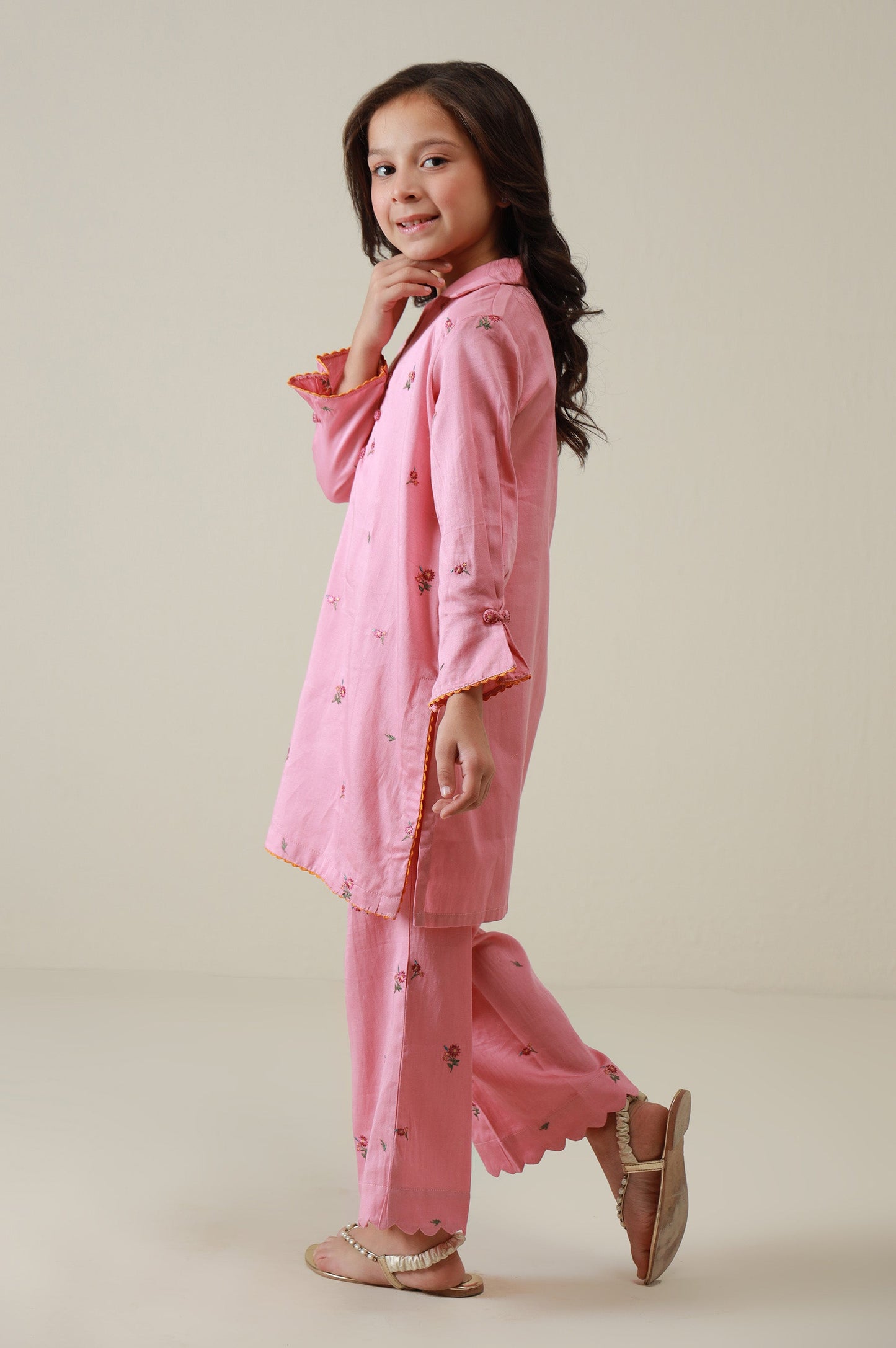Stitched 2 Piece Embroidered Cotton Satin Suit