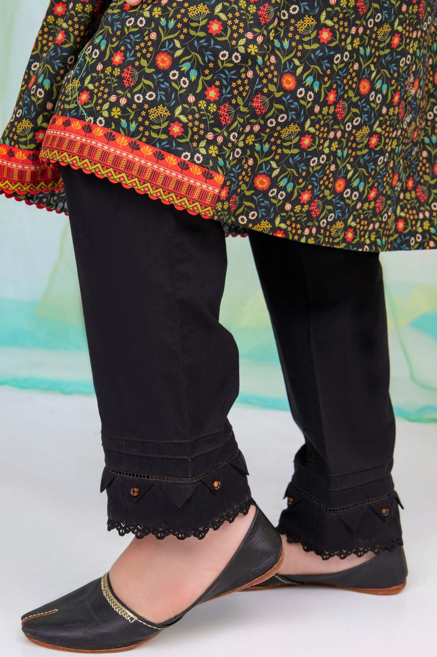 Embellished Junior Straight Pant - Black